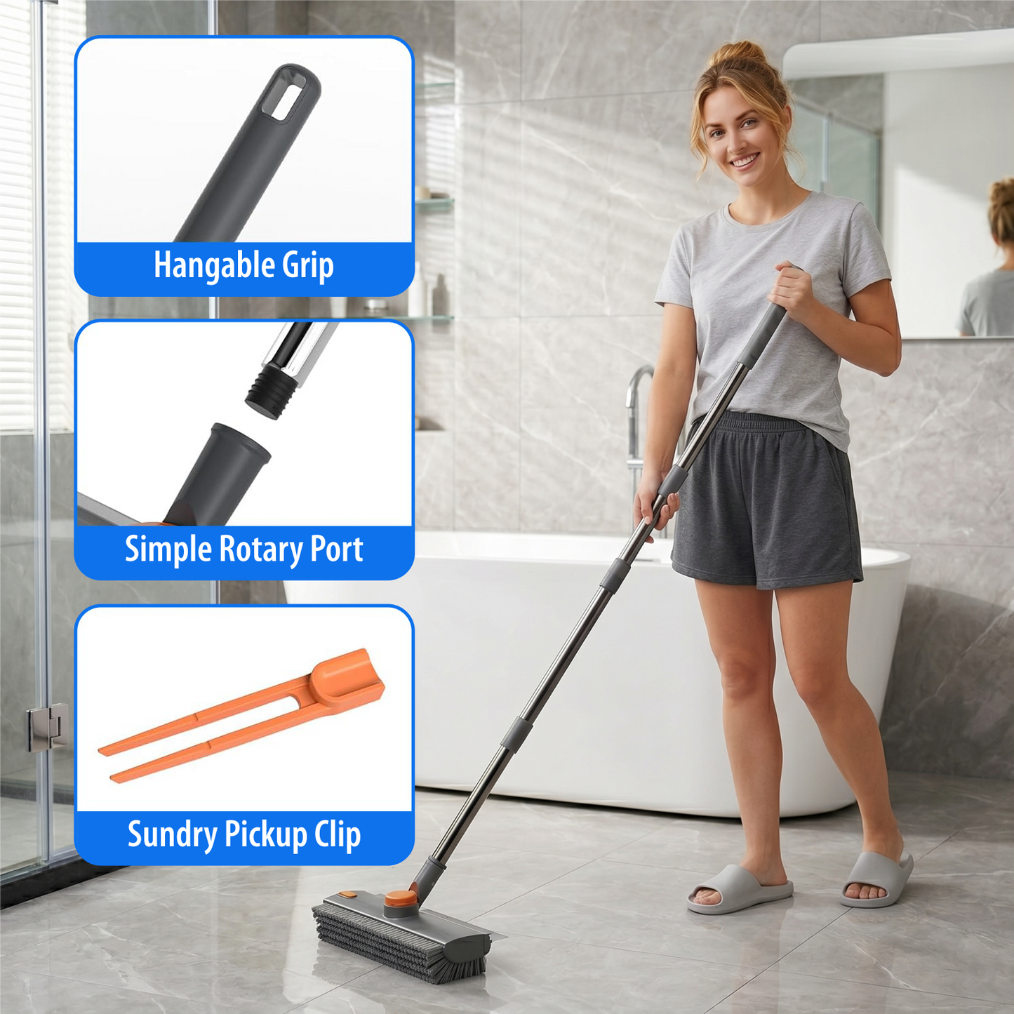 Mobebo 3-in-1 Floor Scrub Brush